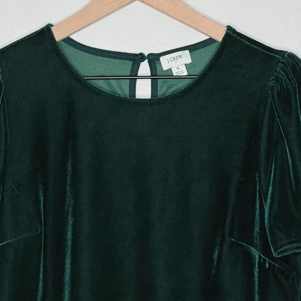 J.Crew Womens Velvet Top Small Green Holiday Event Quiet Luxury Feminine Soft‎